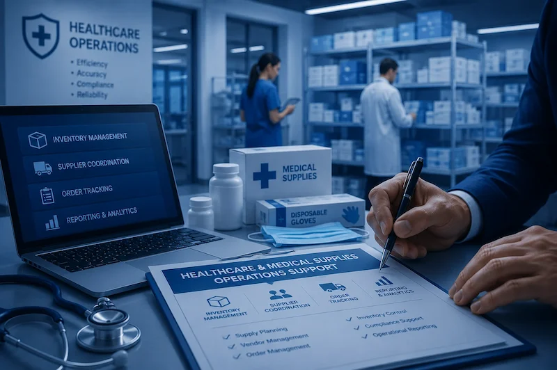 Remote Operational Support for Healthcare Providers, Medical Suppliers, Clinics, and Healthcare Logistics Businesses.
