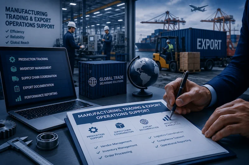 Remote Operations Support for Manufacturing Companies, Trading Businesses, Exporters, and Supply Chain Operations.