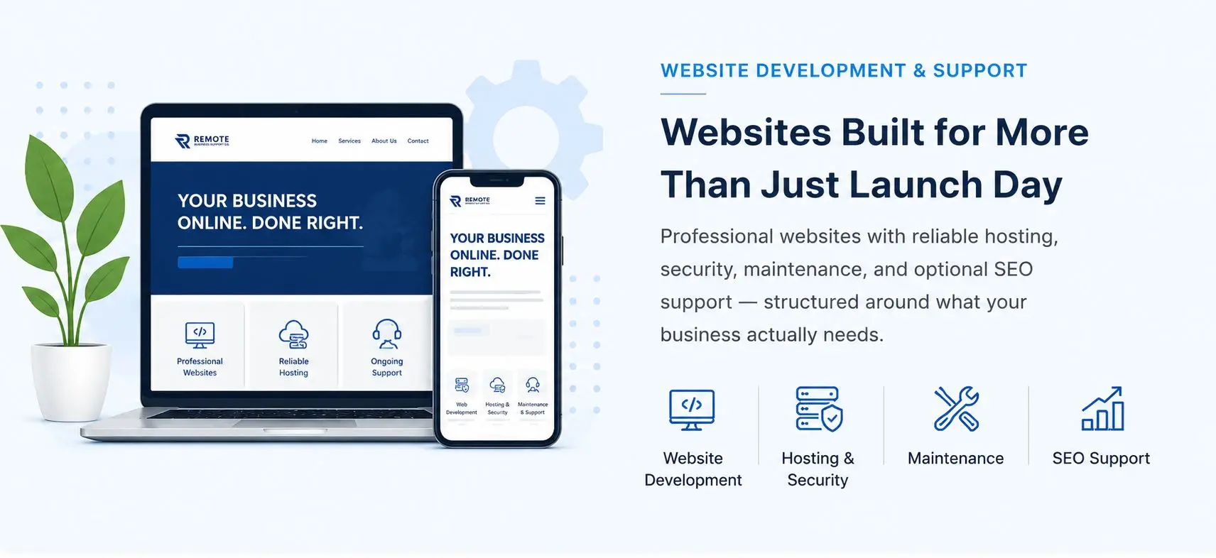 Website Development and Support Services with Hosting, Security, Maintenance, and Seo Support for Businesses